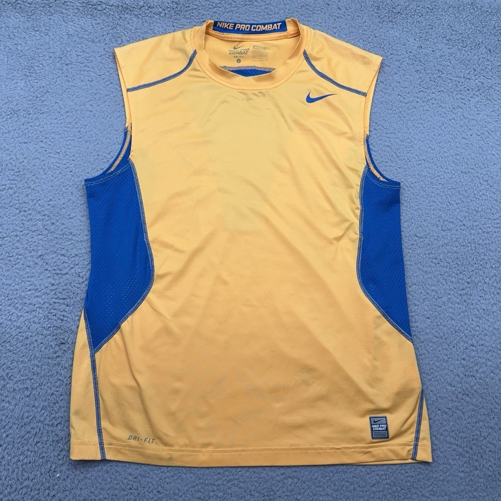 Nike Pro Combat 449840-831 Mens Large Gold/Blue Dri-Fit Sleeveless Training Top
